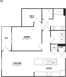 a floor plan of a house with a bedroom and a living room