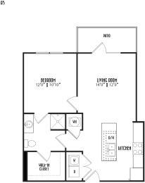 the floor plan of a small house with a bedroom and a living room