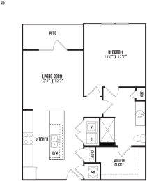 the floor plan of a bedroom apartment with a bathroom and a living room