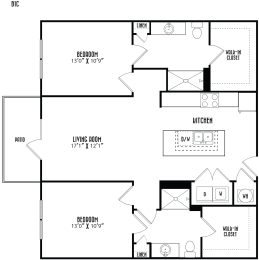 the floor plan of a bedroom apartment with a living room and a dining room