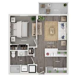 A floor plan of a house showing a living room, kitchen, bedrooms, bathrooms, and a balcony.