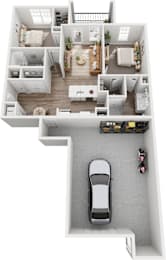 a 3d rendering of a car in the floor of a house