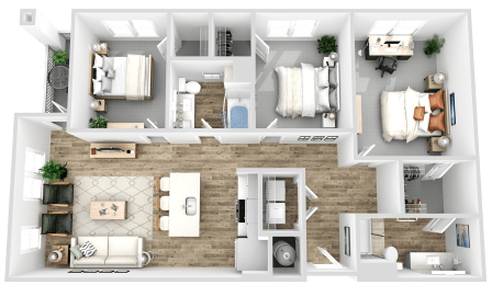 a floor plan of a house with bedrooms and a living room