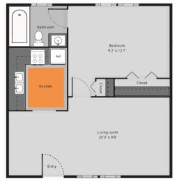  Floor Plan Highland Laurel 1 Bedroom 1 Bath