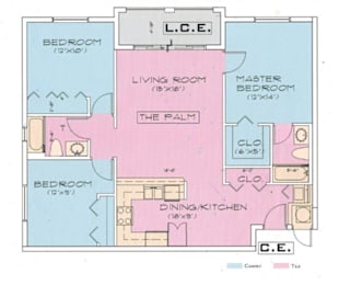 A floor plan of a house with labeled rooms and dimensions.