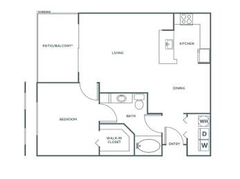  Floor Plan One Bedroom One Bath (816 SF)