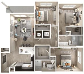 3 bed 2 bath floor plan  at Icon Apartment Homes at Ferguson Farm, Montana, 59718