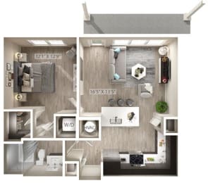 1 bed 1 bath floor plan C at Icon Apartment Homes at Ferguson Farm, Bozeman, MT, 59718