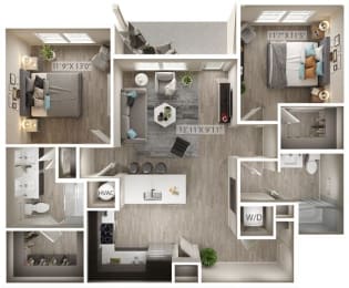 2 bed 2 bath floor plan D at Icon Apartment Homes at Ferguson Farm, Montana