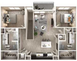 2 bed 2 bath floor plan C at Icon Apartment Homes at Ferguson Farm, Bozeman