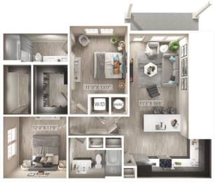 2 bed 2 bath floor plan at Icon Apartment Homes at Ferguson Farm, Bozeman, MT