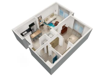 a bedroom and living room are shown in this illustration at Saba Pompano Beach, Pompano Beach, FL