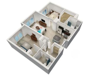 a floor plan of a house with a woman in the living room at Saba Pompano Beach, Florida