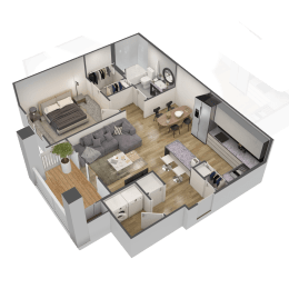 3d floor plan of a house with a living room and a dining room