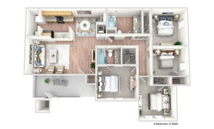 a 3d floor plan of a house with bedrooms and a living room