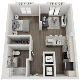 a 2 bedroom floor plan with a bathroom and a living room