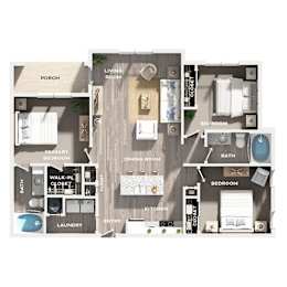 A floor plan of an apartment with a laundry room, bathroom, and multiple bedrooms.