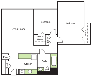 a floor plan of a 1 bedroom apartment