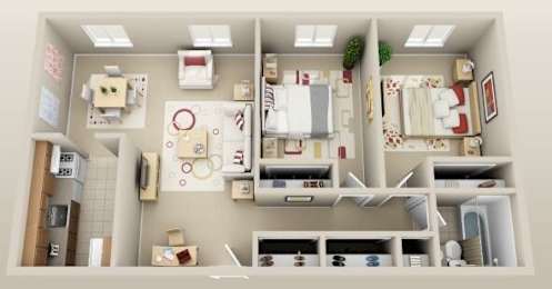 A dollhouse living room with furniture and decorations.