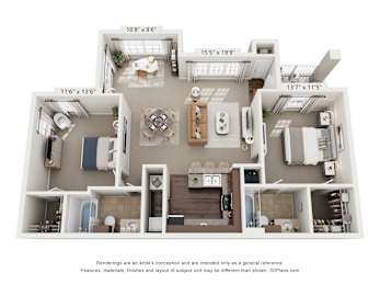 A 3D floor plan of a house with dimensions and a disclaimer at the bottom.