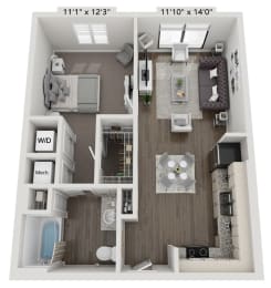 a 1 bedroom floor plan with a bathroom and a living room