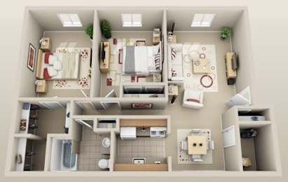 A dollhouse living room with furniture and decorations.