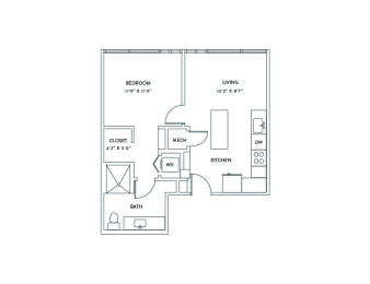 a floor plan of a 1 bedroom floor plan