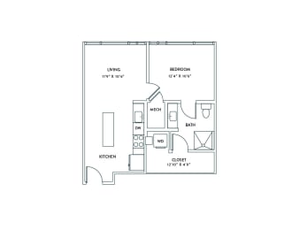 a floor plan of a 1 bedroom floor plan