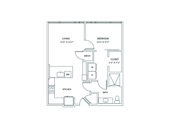 a floor plan of a 1 bedroom floor plan