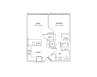 a floor plan of a 1 bedroom floor plan