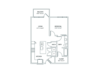 a floor plan of a 1 bedroom floor plan