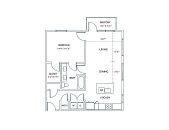 a floor plan of a 1 bedroom floor plan