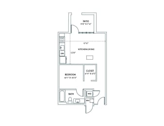 a floor plan of a house with an open floor plan with a bedroom