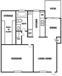 a floor plan of a house with a bedroom and a living room