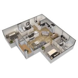 a 3d floor plan of a house