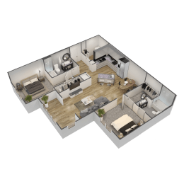 a 3d floor plan of a house