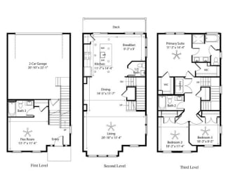 three different floor plans of a house