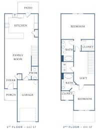 a floor plan of a two story house with a garage a kitchen and a living room