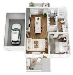 A white car is parked in a garage.