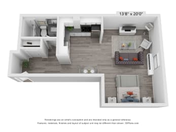 a floor plan of a 1 bedroom apartment