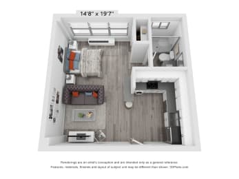 a floor plan of a 1 bedroom apartment