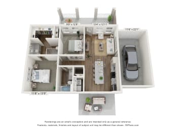 Two bedroom, two bathroom rental home in Port Wentworth, GA with an attached garage at Allier Port Wentworth