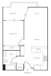 A1 Floor Plan - 1 Bed 1 Bath