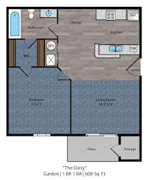 The Daisy 1 Bed 1 Bath Floor Plan at Bayside Apartment Homes, Hilliard, OH, 43026