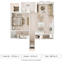 1 bed 1 bath floor plan at Imperial Crossing Luxury Apartment Homes, Bonita Springs, Florida