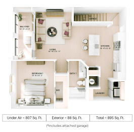 1 bed 1 bath floor plan B at Imperial Crossing Luxury Apartment Homes, Bonita Springs, FL, 34134