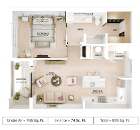 1 bed 1 bath floor plan C at Imperial Crossing Luxury Apartment Homes, Bonita Springs, FL