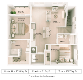 2 bed 2 bath floor plan A at Imperial Crossing Luxury Apartment Homes, Bonita Springs