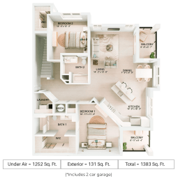 2 bed 2 bath floor plan C at Imperial Crossing Luxury Apartment Homes, Florida