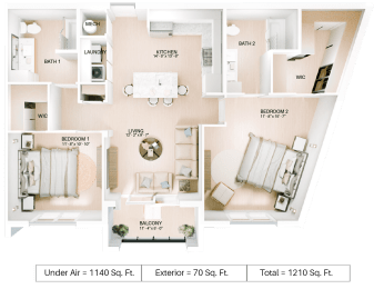 2 bed 2 bath floor plan D at Imperial Crossing Luxury Apartment Homes, Bonita Springs, FL, 34134